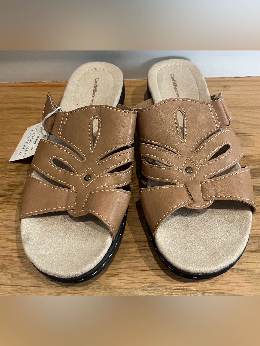croft & barrow Brown Leather Cutout Slide Clogs